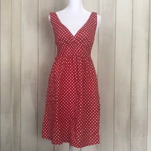 Red & white polka dot dress with smocked back